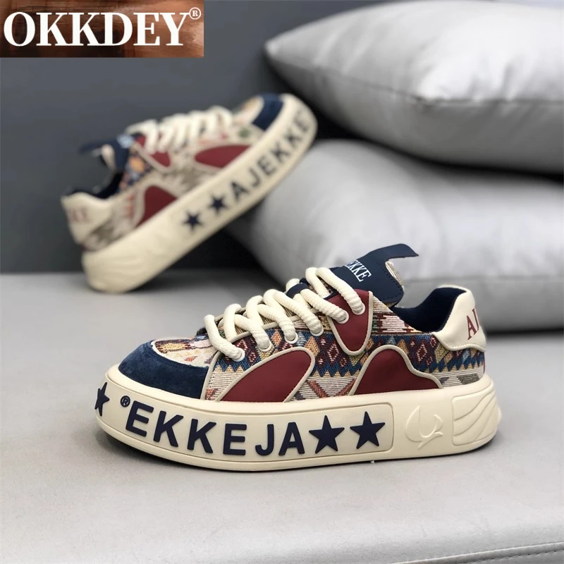 okkdey时尚高级感男士休闲鞋厚底透气防滑板鞋百搭运动潮流男鞋