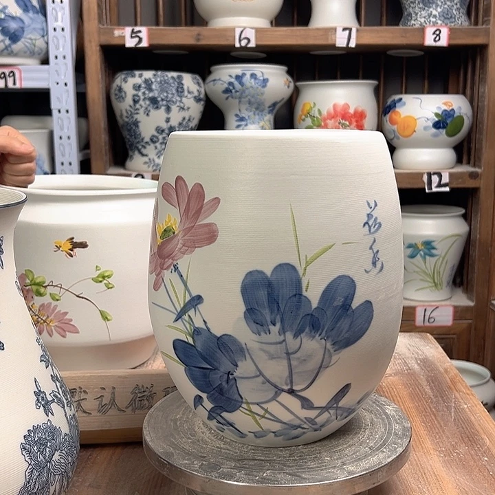 陶但盆青花荷花陶瓷