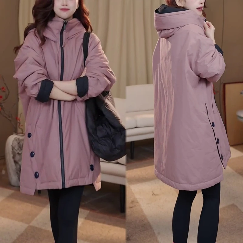 气质加厚保暖双面穿棉衣冬季新款洋气百搭高档中长款连帽棉服外套