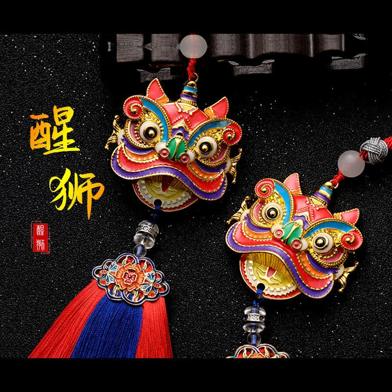 国潮醒狮汽车挂件车内饰中国风男女通用汽车后视镜挂件高档车挂件