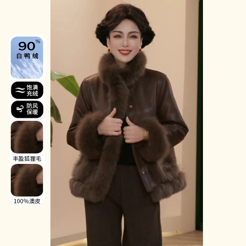 2024新款妈妈装狐狸毛领90白鸭绒免洗羽绒服中年女装保暖冬装外套