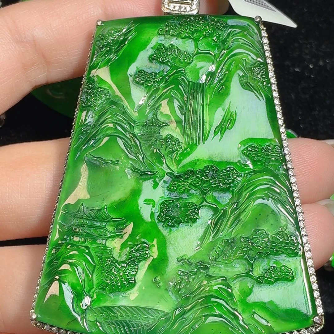 翡翠银S925镶嵌颈饰天然A货翡翠