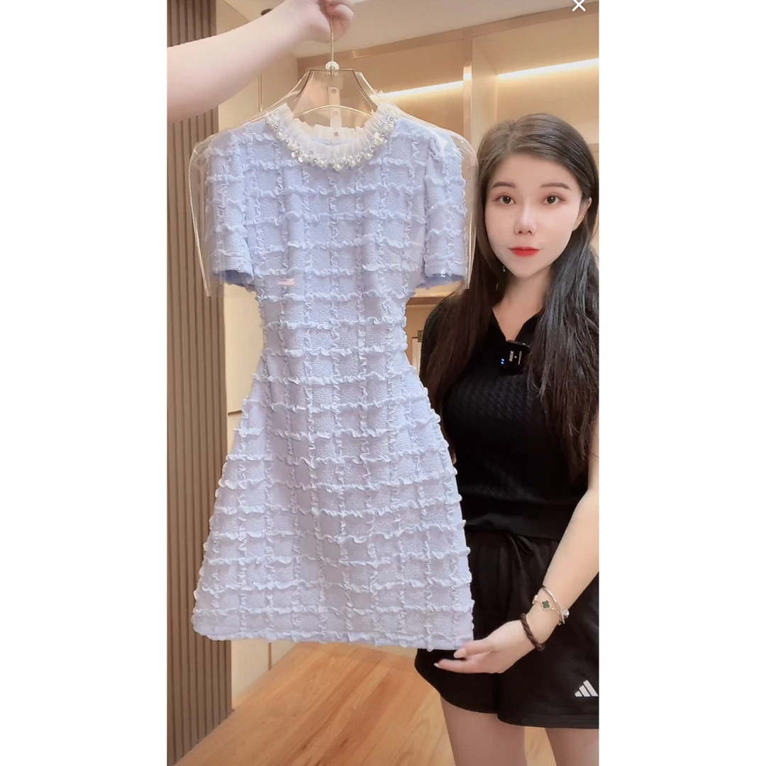 【现货 晚上发】2059气质收腰短袖显瘦连衣裙