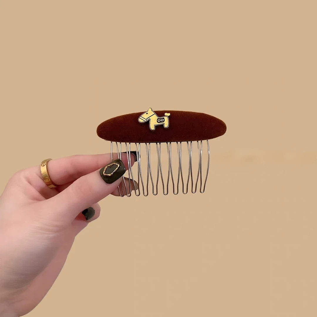 韩系ins风磨毛金属小马刘海发梳高级感前额倒插梳发夹防滑发卡