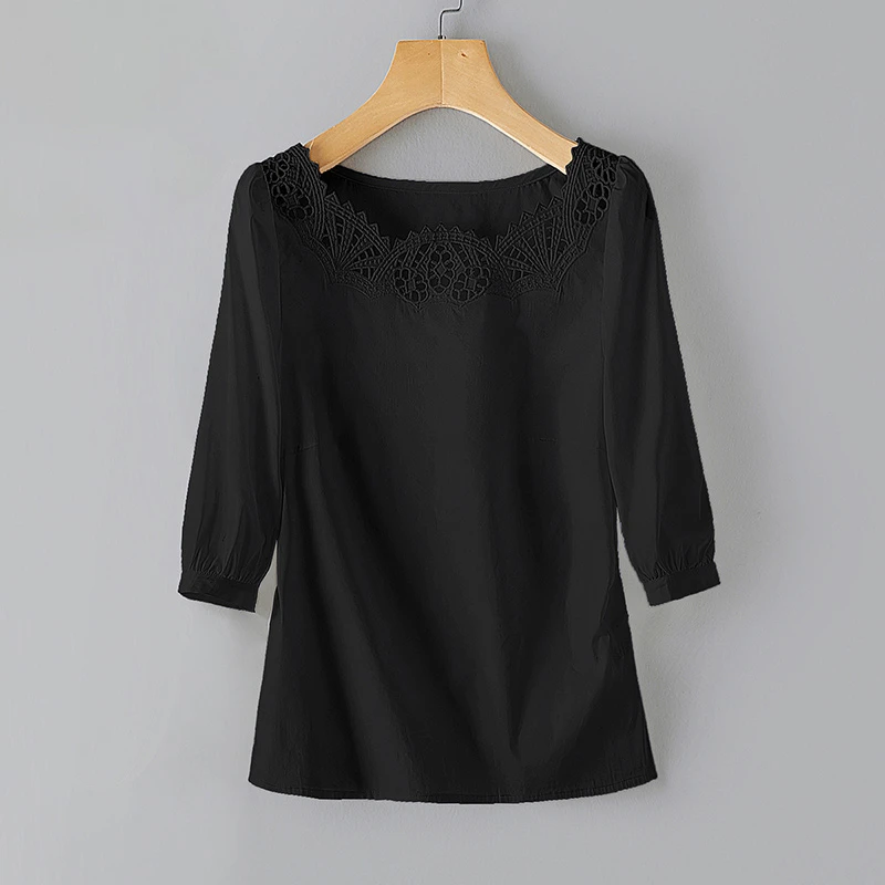 【品牌奥莱】丝柏舍新款女装七分圆领镂空衬衫S11R0185CS