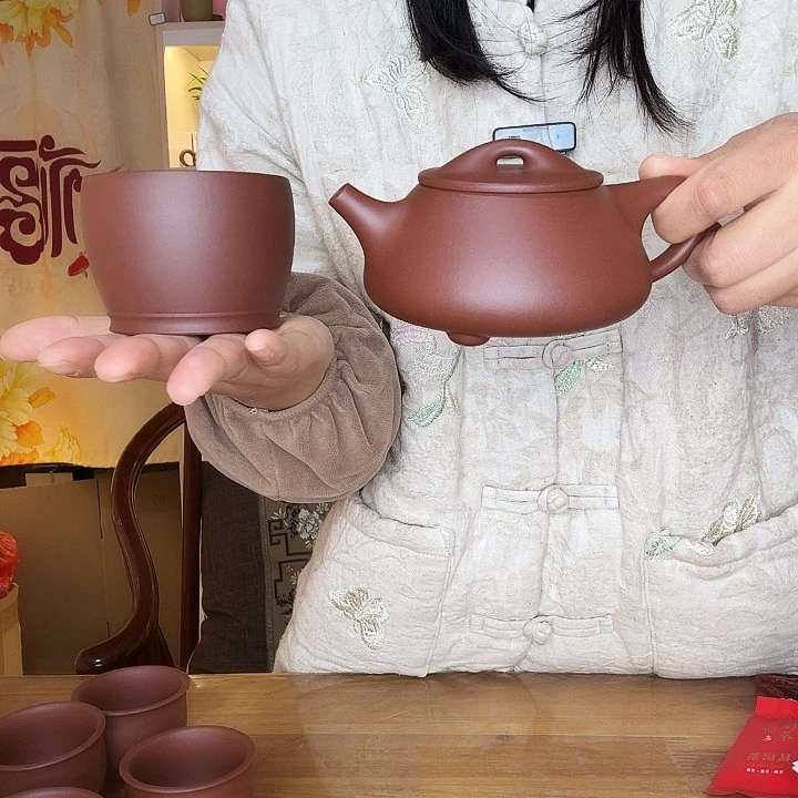 凌***度紫砂茶壶景舟石瓢一把➕主人杯子1个