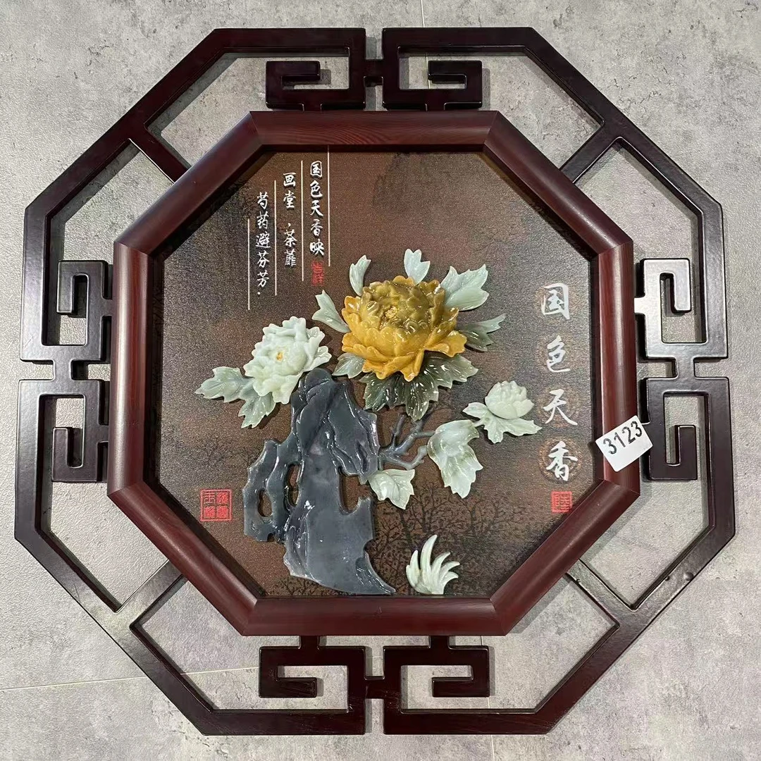 58*58 八卦框 国色天香 客厅装饰画新中式装饰画高端大气玄关挂画