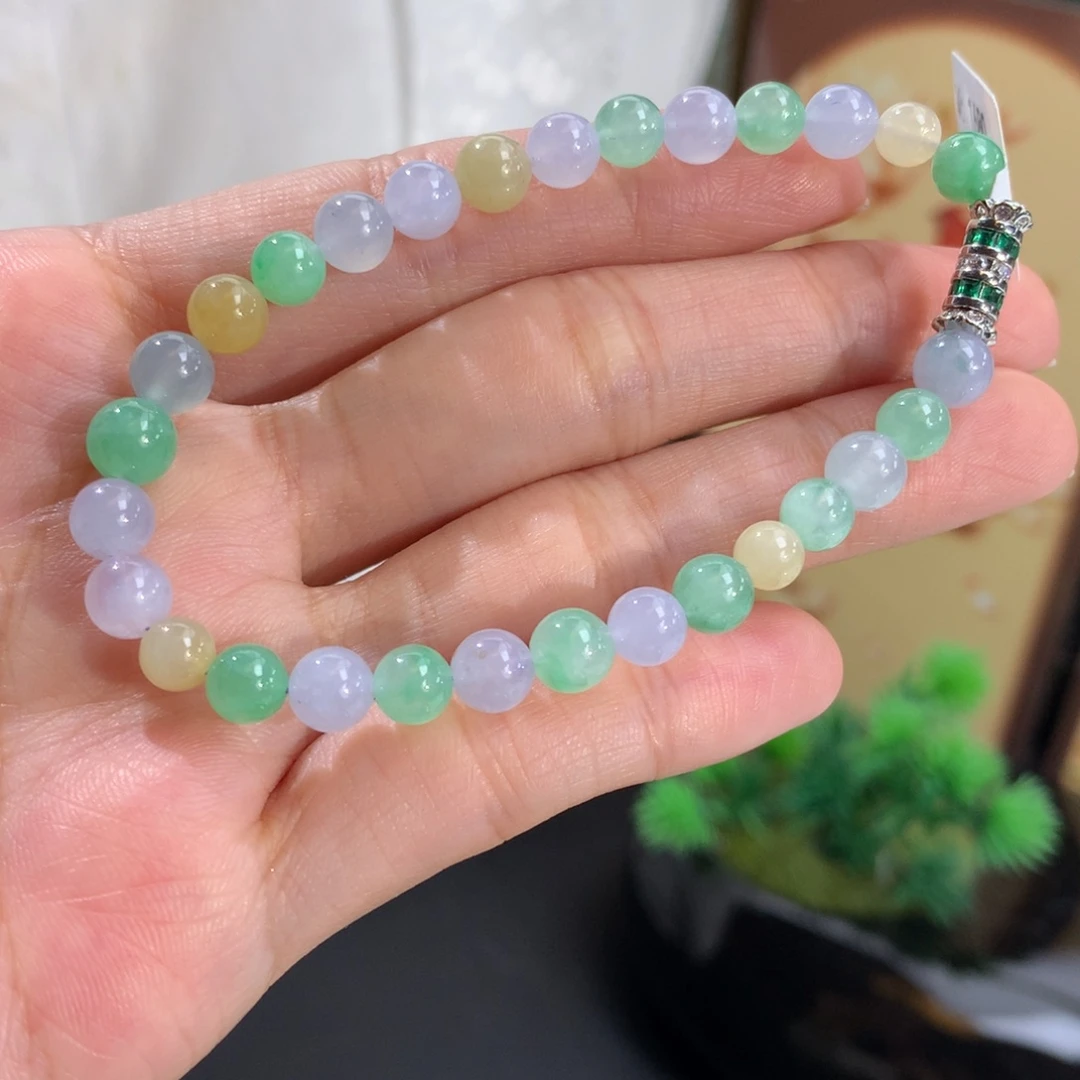 翡翠未镶嵌手串卡5-6冰胶多宝手串