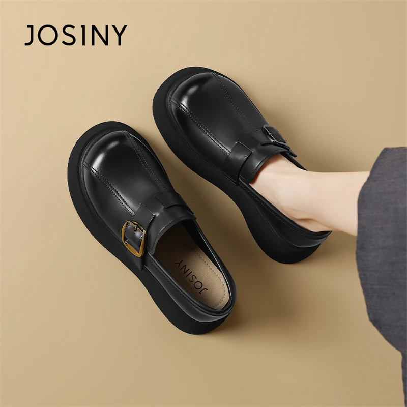 卓诗尼复古时尚春秋英伦风厚底乐福鞋女圆头一脚蹬单鞋百搭学院风