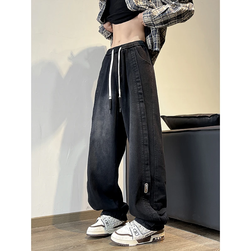 弯刀牛仔裤男款春季美式高街水洗裤子男款潮牌宽松直筒男士阔腿裤