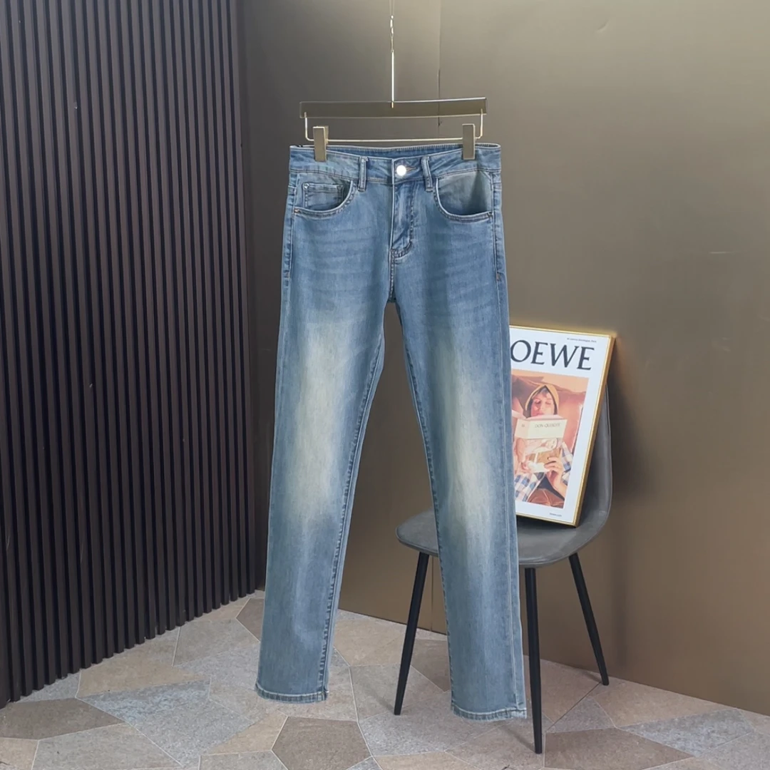 2025春夏新款男士牛仔裤高端欧货蓝色百搭弹力修身小脚长裤