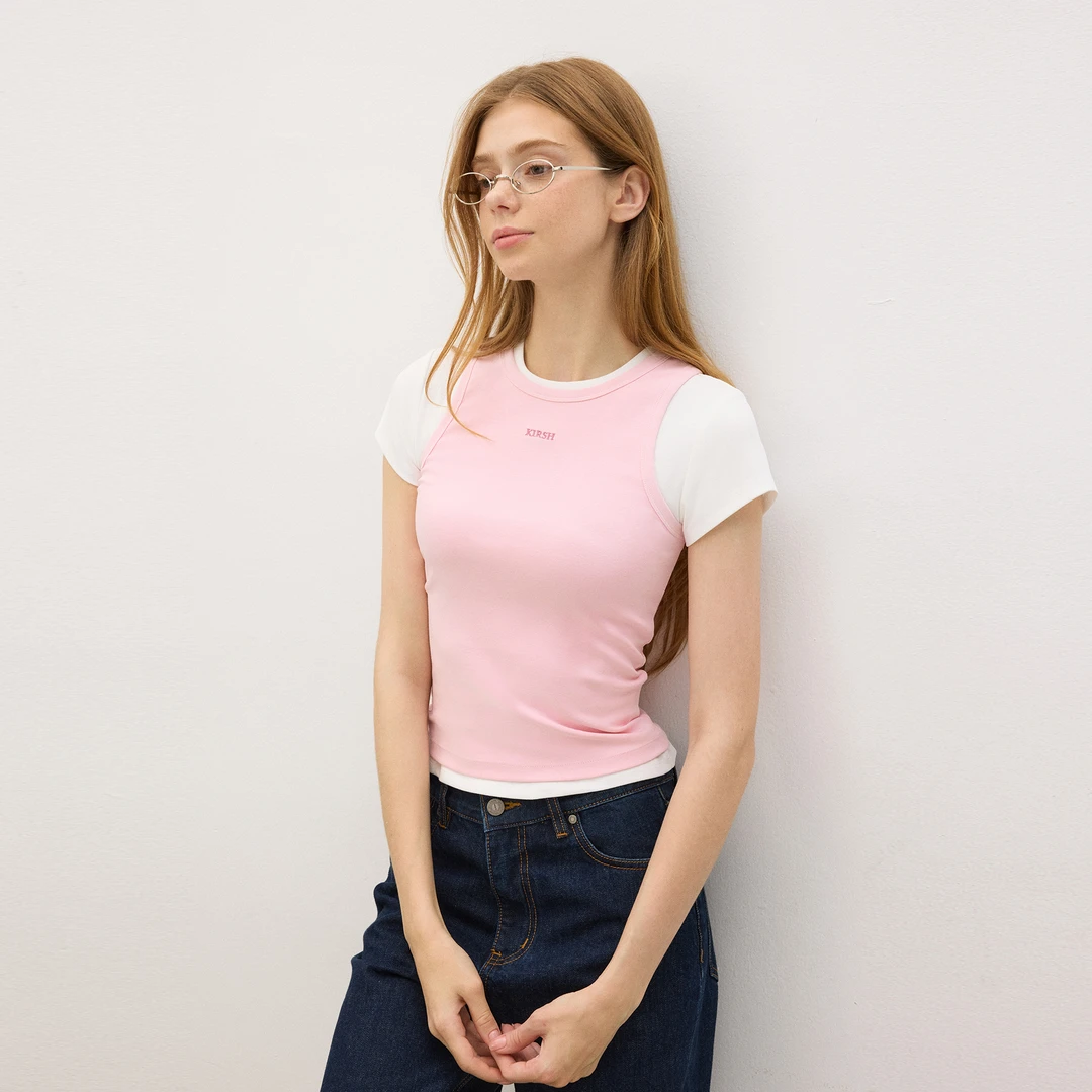 樱桃KIRSH 韩系樱桃刺绣休闲背心女夏季甜美柔软修身透气无袖上衣