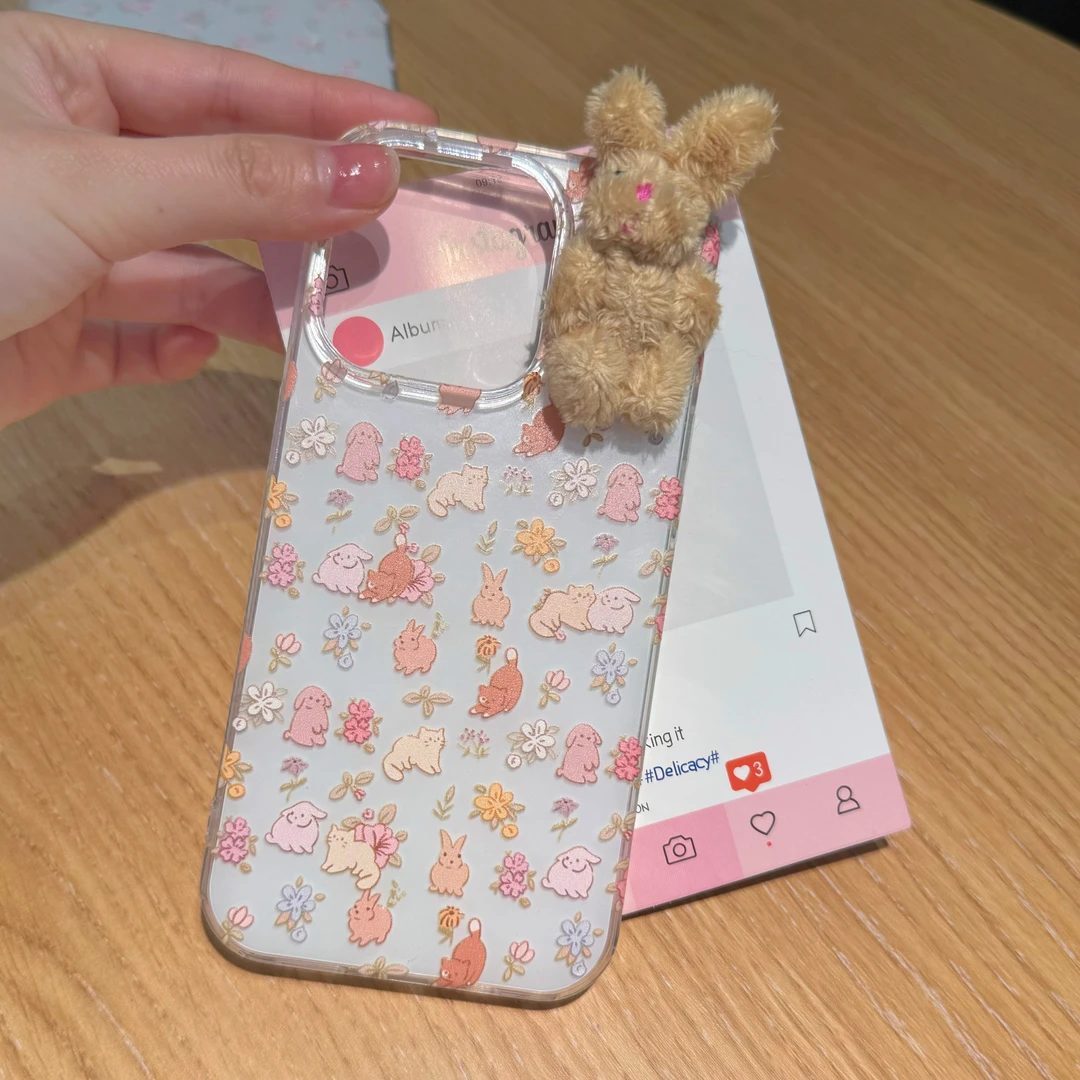 立体卡通兔子适用苹果16Promax手机壳华为荣耀/OPPO/vivo小米红米