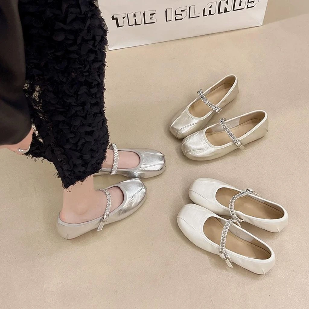 【25夏季新款】玛丽珍夏季新款韩版女鞋平底方头一字扣带浅口单鞋