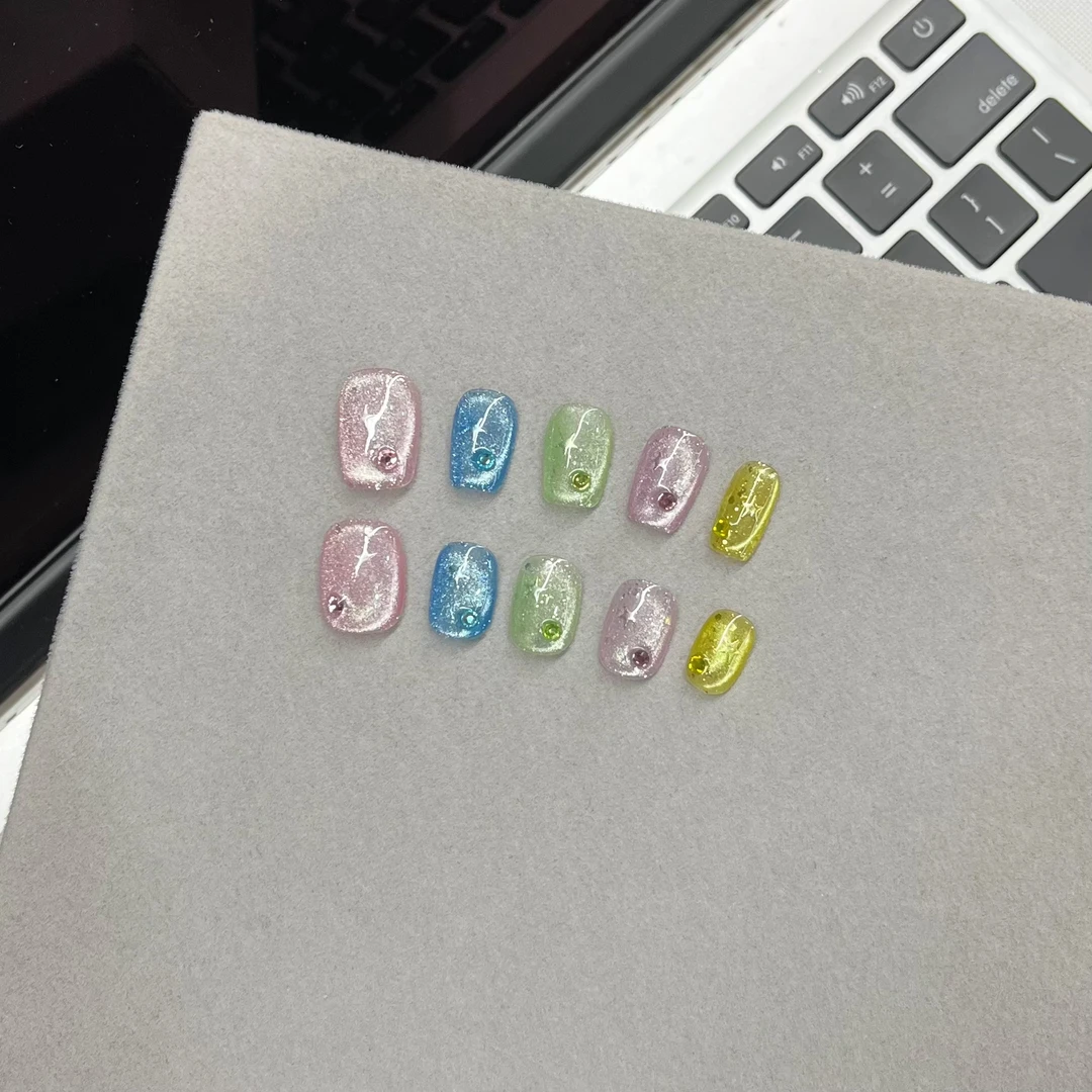 【七彩欧若】穿戴甲猫眼猫眼高级感贴片穿戴甲手绘穿戴甲高颜中长款