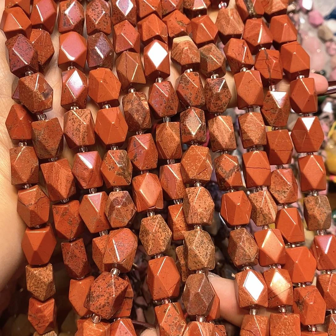 玛瑙/玉髓未镶嵌珠宝半成品天然红石10✖️14mm长八棱一条
