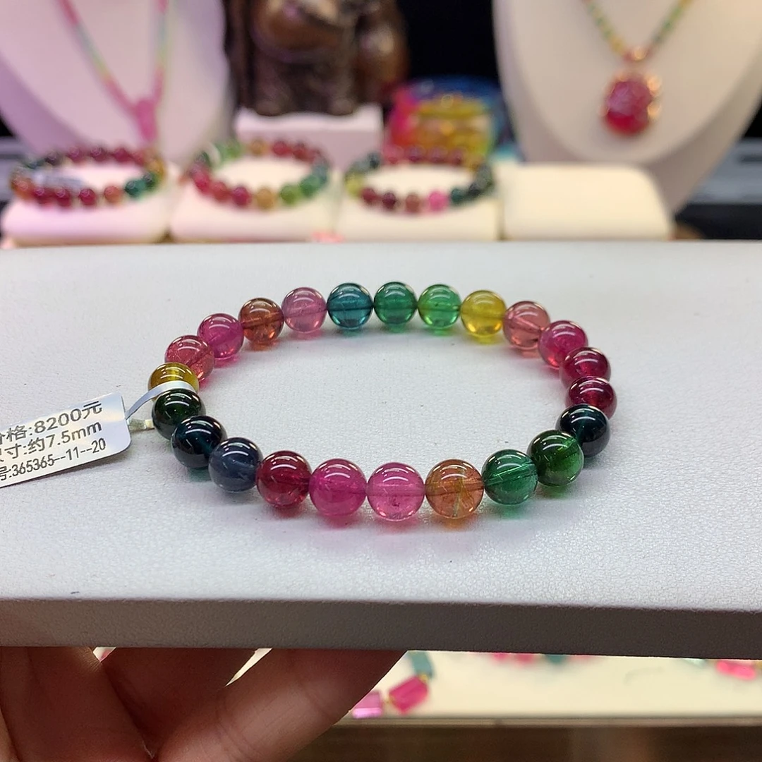 碧玺未镶嵌手串7.5/老矿彩虹。