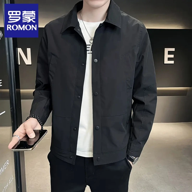 Romon/罗蒙高档休闲外套男春秋季新款翻领百搭上衣单排扣商务夹克