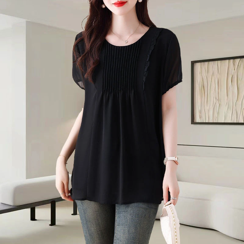 中长款黑色T恤女士短袖夏季2025新款大码宽松减龄遮肚子小衫上衣