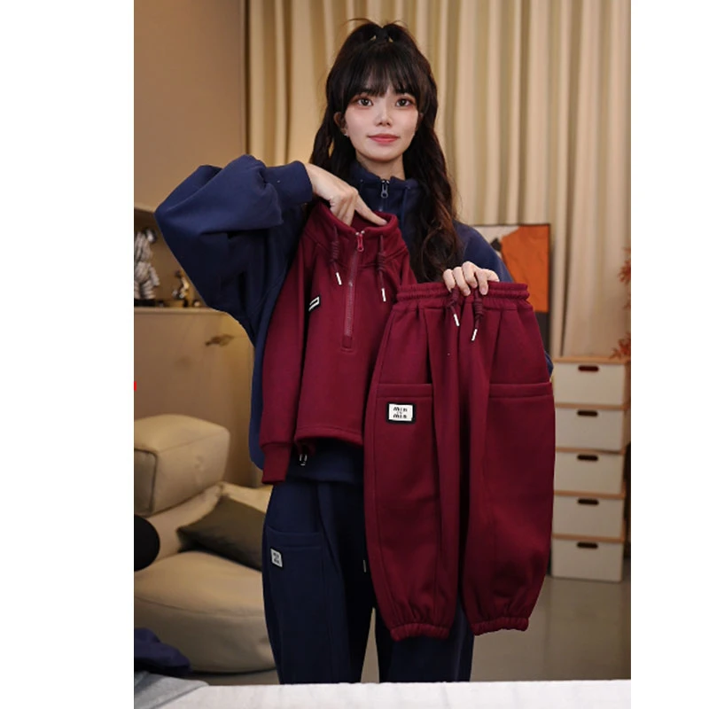 现货清仓.加绒加厚儿童拼接帽衫时尚休闲百搭运动套装