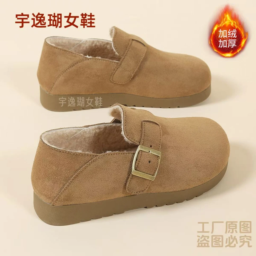 YYCORAL/宇逸瑚真皮羊羔绒复古老钱风琥珀流光勃肯鞋舒适两穿显瘦