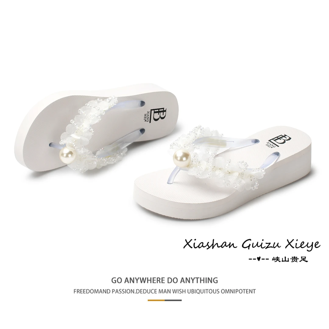 新款 香妹高品质手工美丽厚底坡跟沙滩夹脚人字拖鞋 5t286