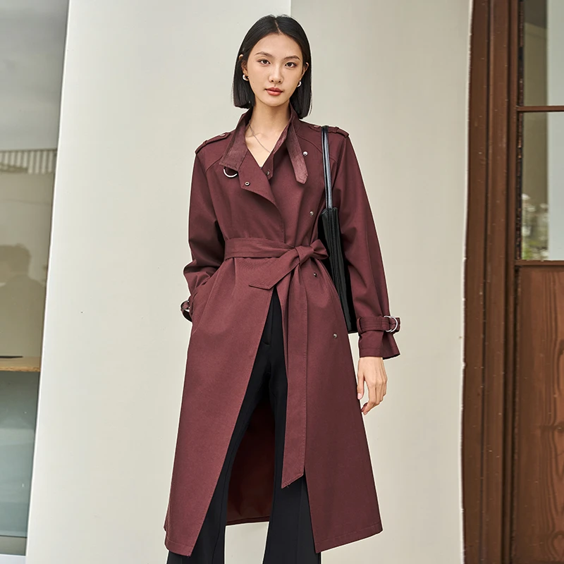 KALUOLAI/卡洛莱设计感别致风衣外套2025年春季新款收腰系带女装