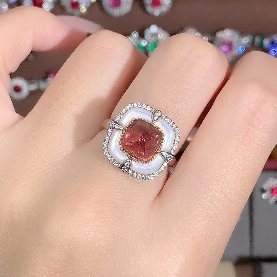 碧玺戒指18K金镶嵌2.6ct/天然宝石/七天无理由