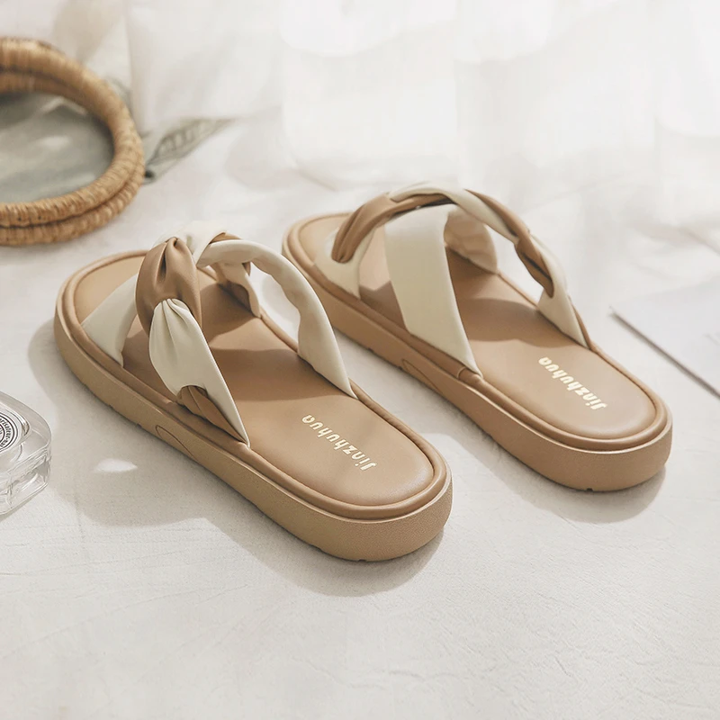 羊皮版~沙滩海边晚晚鞋厚底配裙子法式绝美外出凉拖鞋女夏季外穿