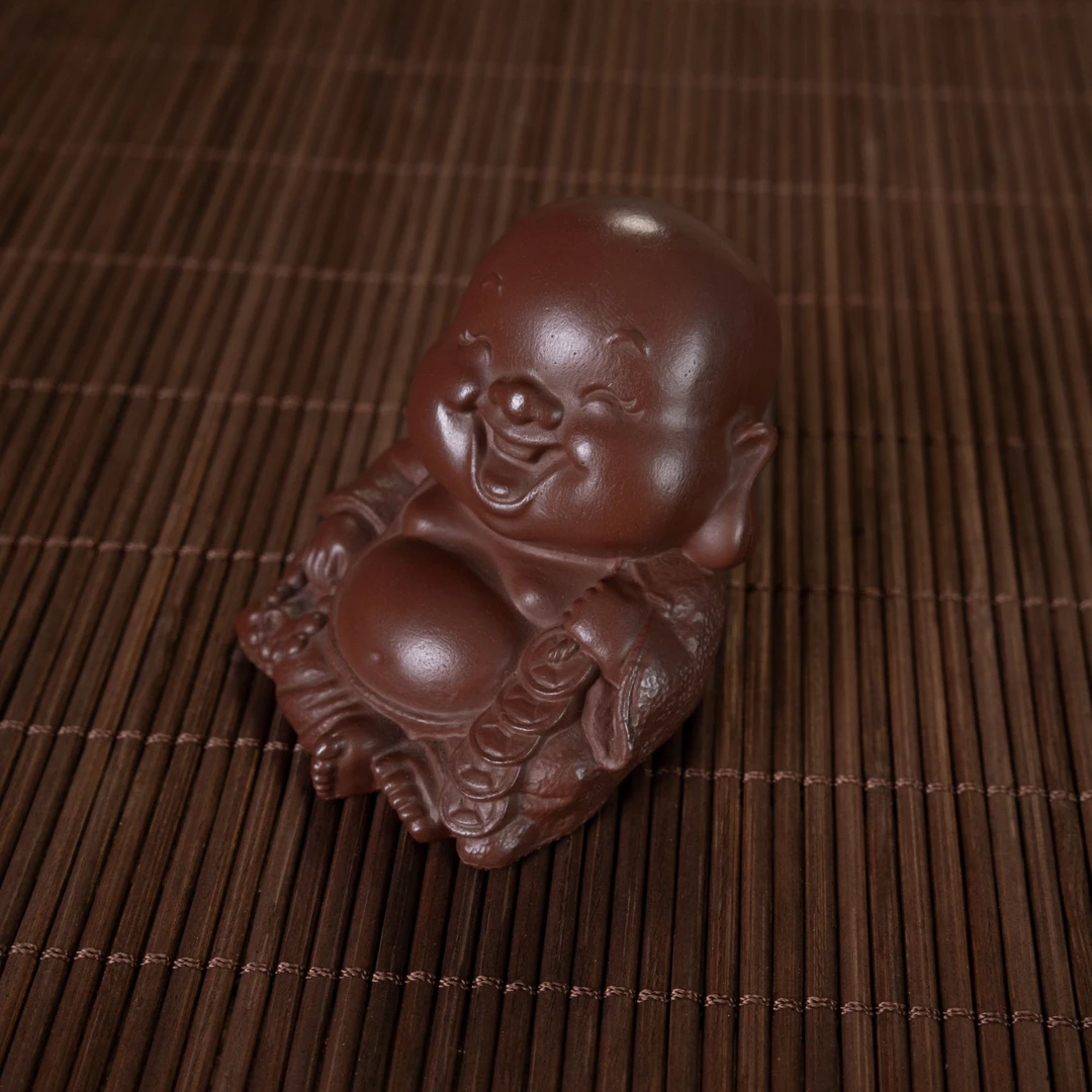 HTF-29宜兴紫砂原矿手工茶宠摆件大红袍弥勒