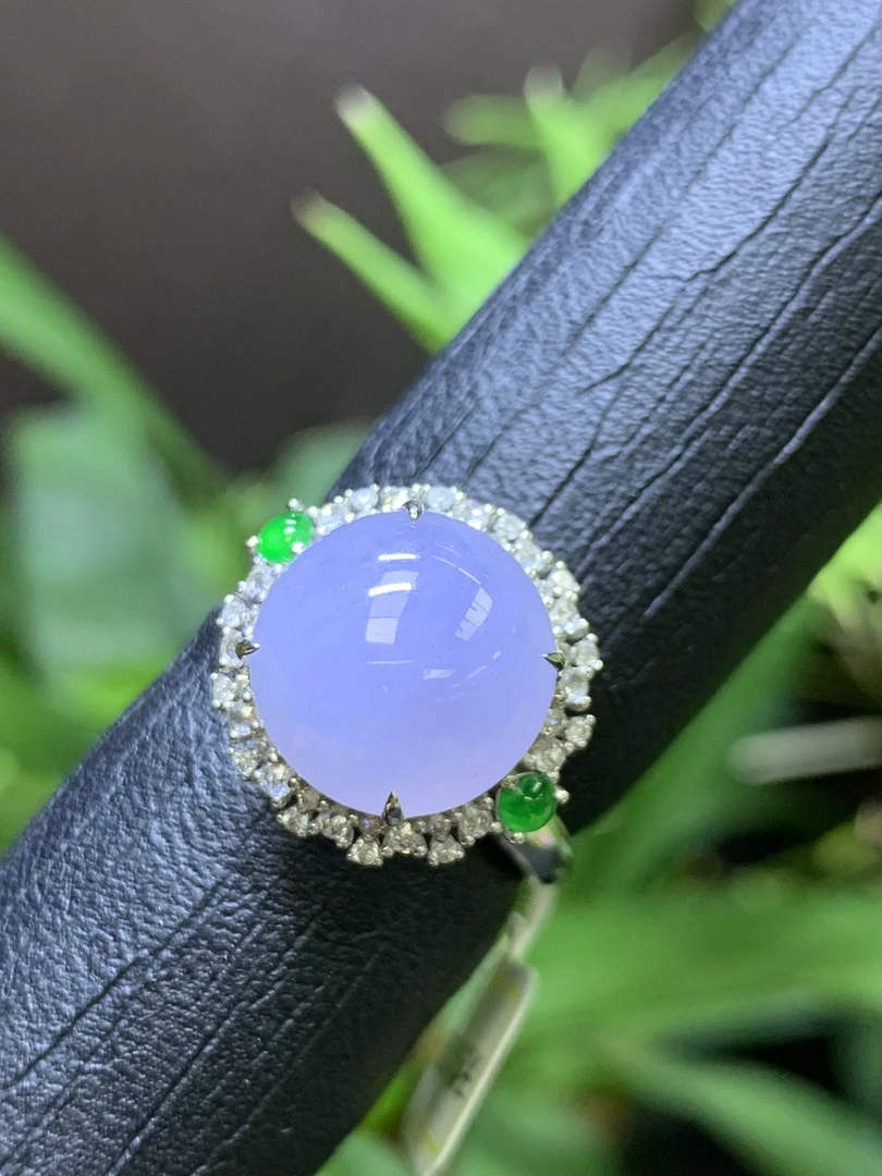 紫罗兰蛋面戒指天然翡翠A货裸石：11*6.5mmXW2.16女款气质镶嵌女士