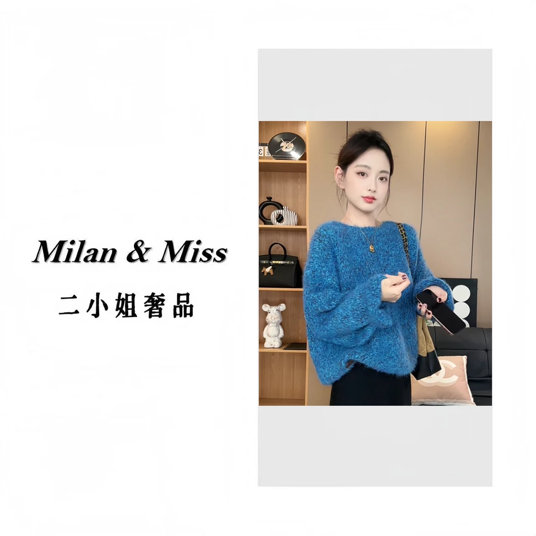 秋冬韩系休闲氛围感宽松显瘦一字领灯笼收口针织衫女