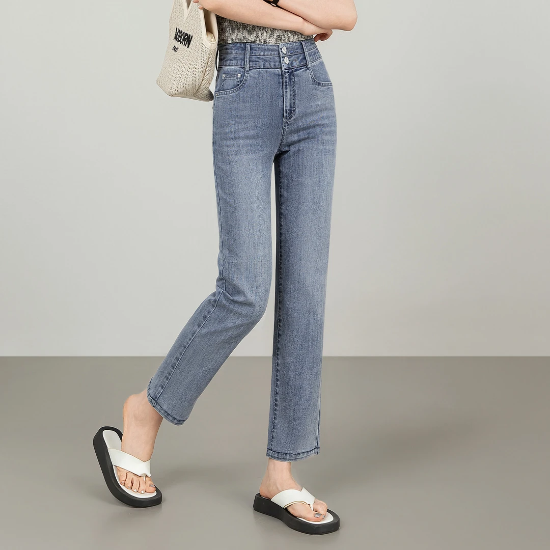 【秋新品】秋季新款高腰显瘦直筒牛仔裤2025女烟管设计百搭九分裤