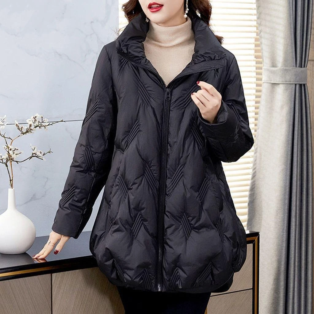 品牌精选黑色中长款保暖服女新款冬季气质保暖外套