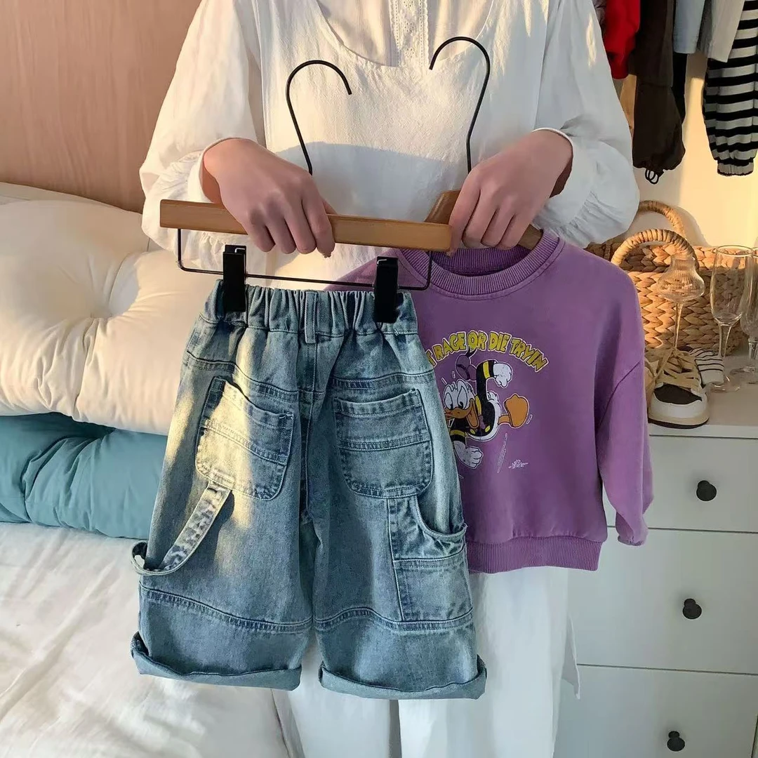 韩系2025春款儿童重工艺牛仔裤男童潮酷工装裤女童重工直筒裤