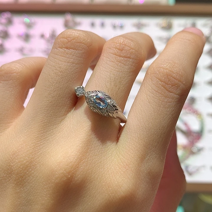 海蓝宝石戒圈银S925镶嵌不返运费