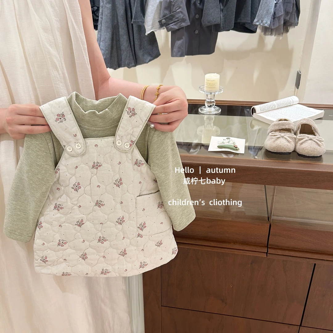 【咸柠七】女宝宝碎花连衣裙夹棉背带裙秋冬新款女童韩版冬装裙子