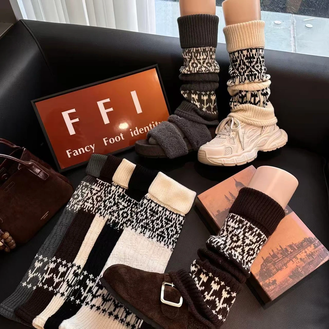 FFI秋冬费尔岛袜套显瘦修饰腿型搭鲨鱼裤勃肯鞋雪地靴保暖堆堆袜