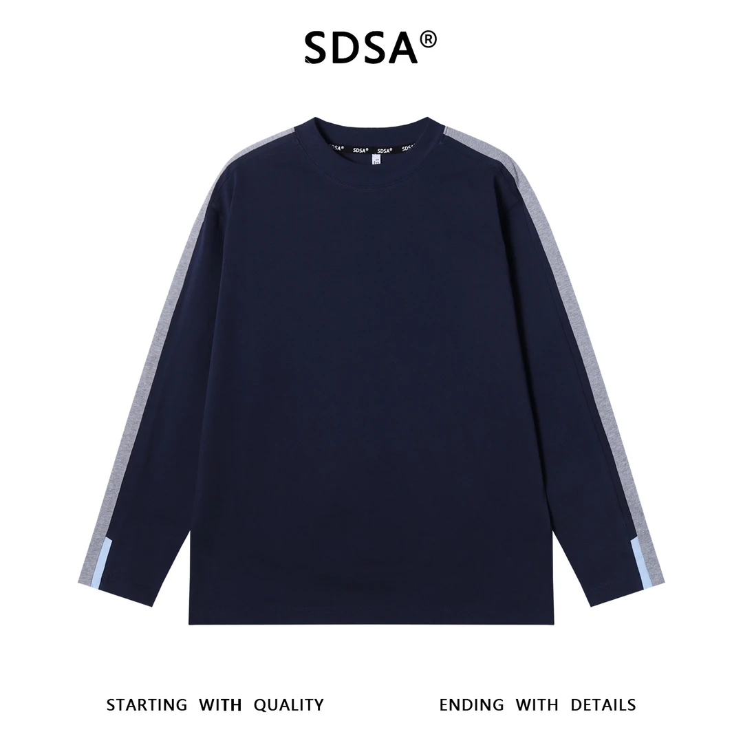 SDSA男士秋冬新款痞帅男装休闲拼色设计圆领长袖T恤舒适宽松上衣