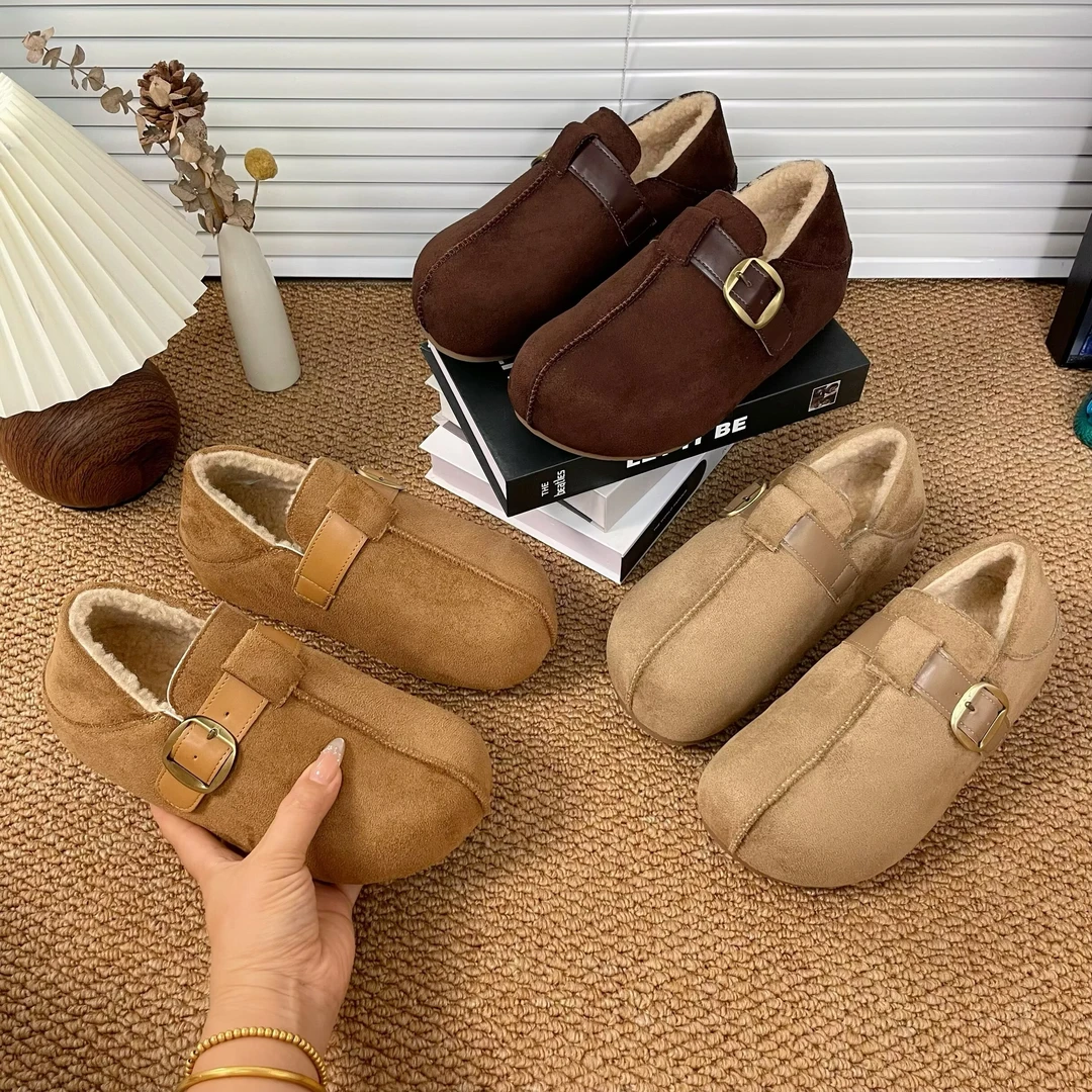 厚底爆款勃肯鞋女冬季加绒内增高棉鞋2025新款大头丑萌乐福鞋女鞋