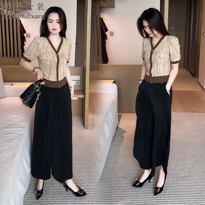 竖条纹夏装短袖名媛字母休闲吸汗短款小香风T恤条纹女神范套装潮