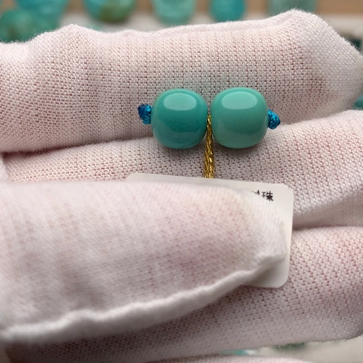 绿松石未镶嵌珠宝奇石高瓷绿老型对珠8.8mm