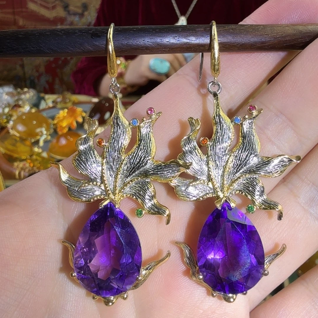 银S925镶嵌耳环紫晶