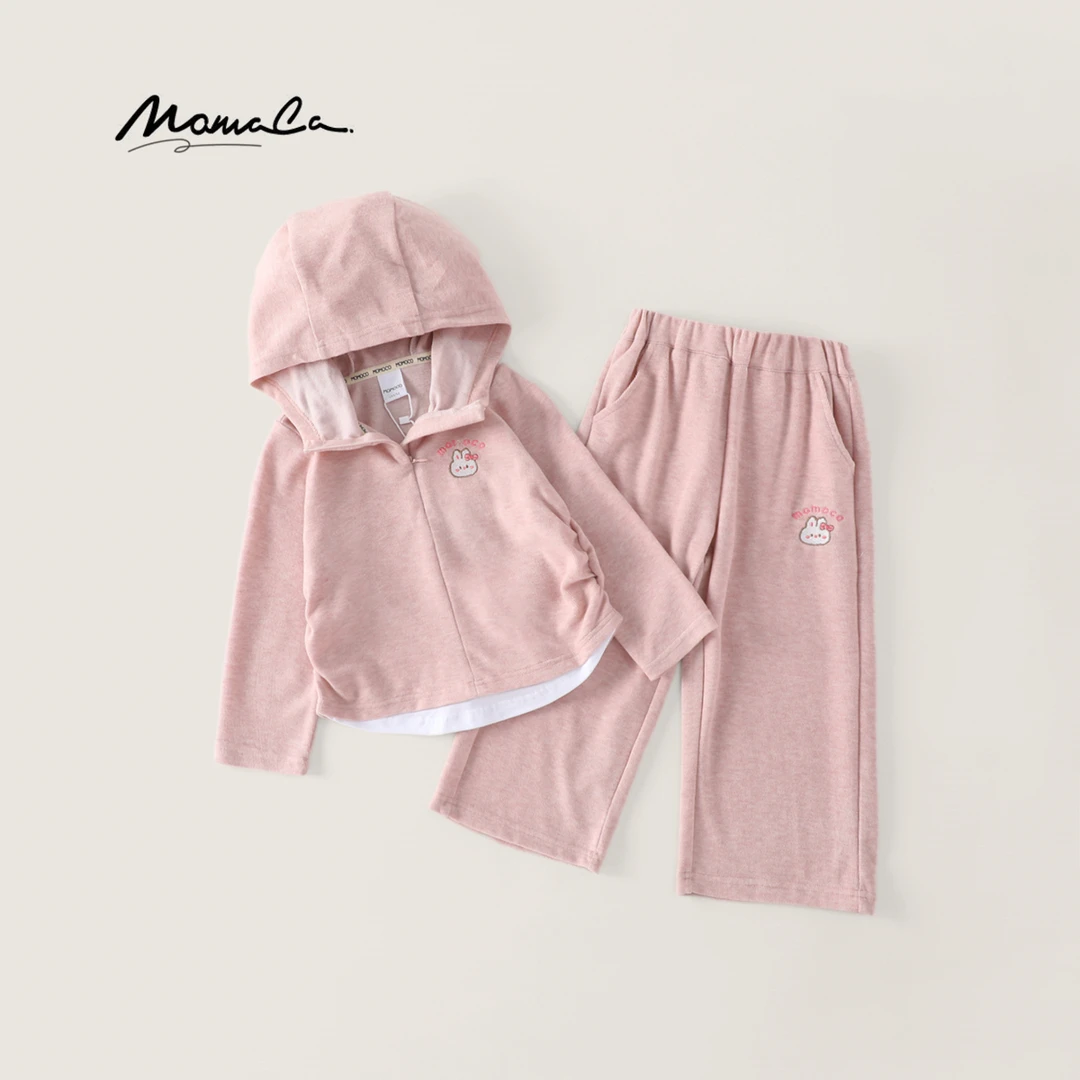 MOMOCO春秋季女童甜美卫衣刺绣小兔子套装时尚两件套77530580017