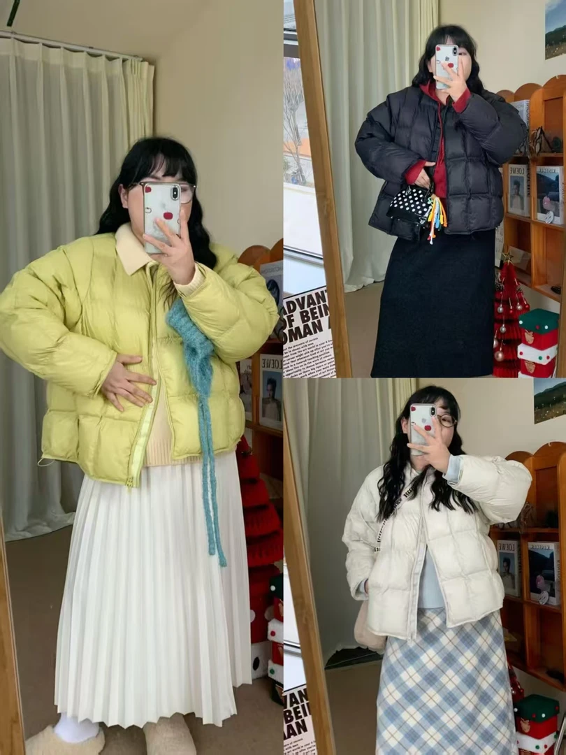 2025冬季极简时尚特体大码女装面包块棉服胖MM808