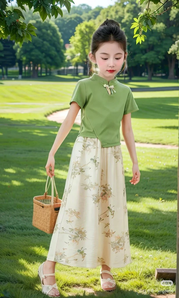 【火爆热卖】女童套装2025新款国风汉服碎花阔裤女独特漂亮套装女童