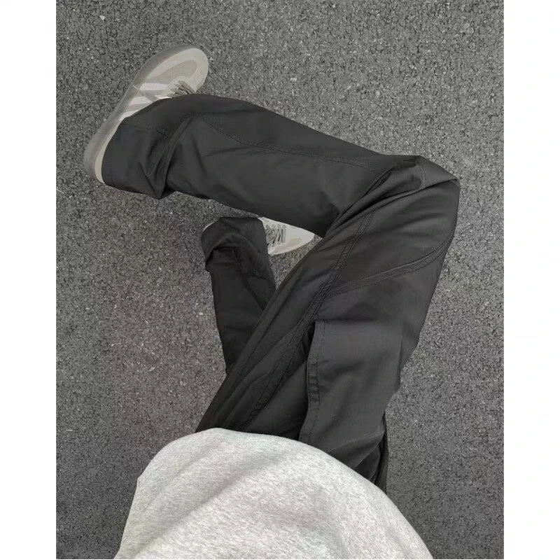 美式潮流弯刀速干裤子男显高微喇休闲裤个性宽松显瘦工装直筒长裤