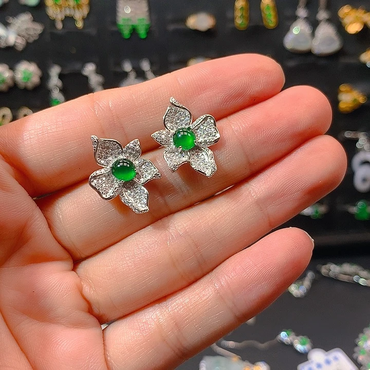 翡翠戒指银S925镀金镶嵌你****喵耳钉