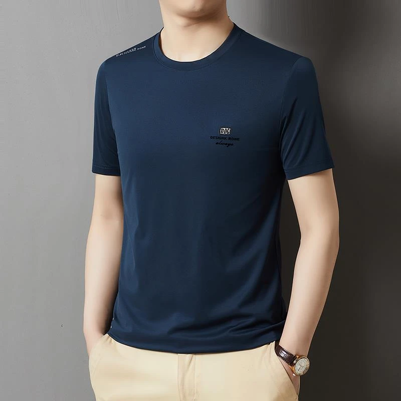 2025夏季短袖男t恤冰丝速干凉感圆领半袖上衣服汗衫潮牌男装薄T恤