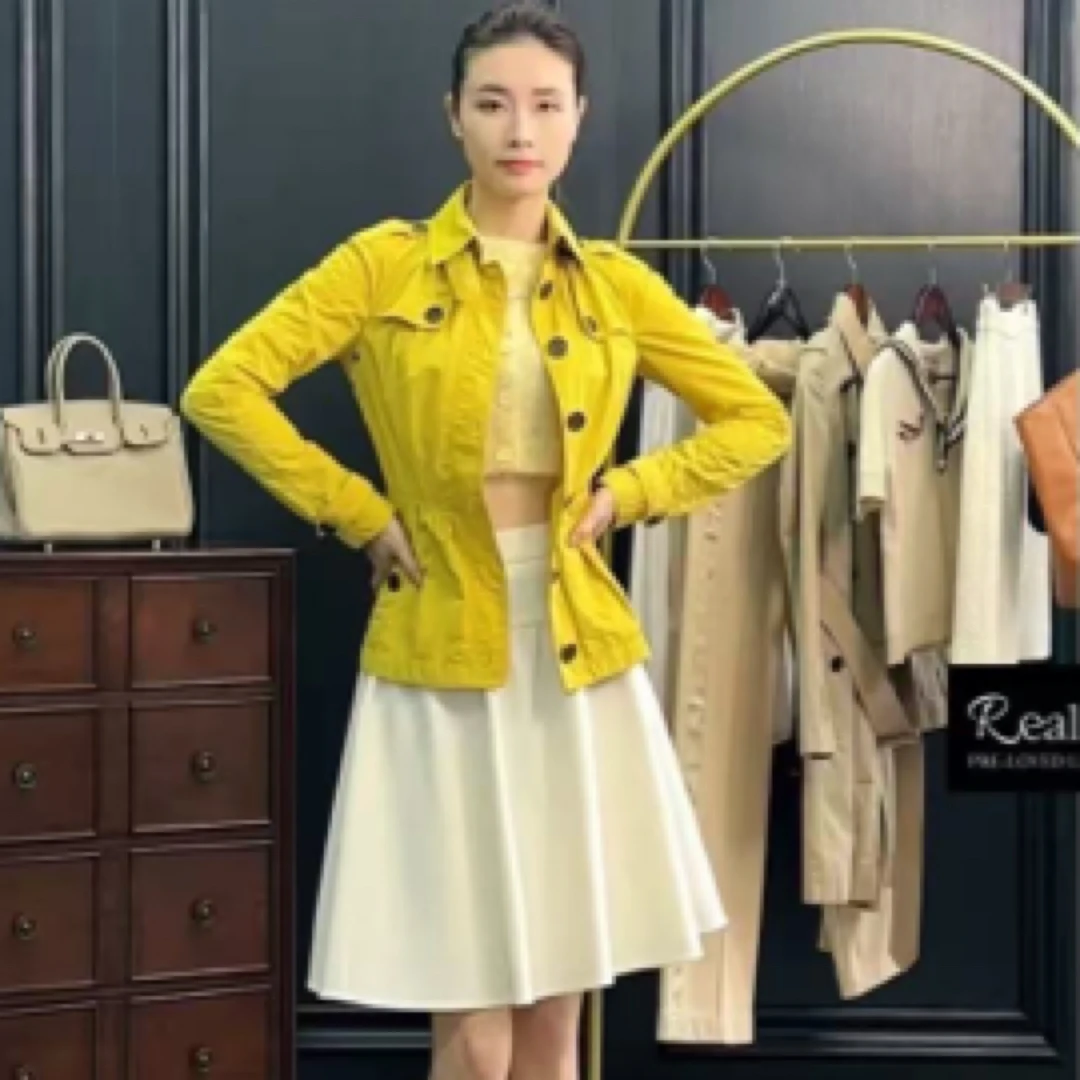 99新 BURBERRY/博柏利 淡黄色短款风衣外套 36码 cl00650
